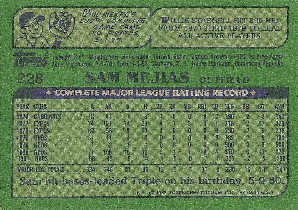 Sam Mejias  baseball card collectible - Main Image 2