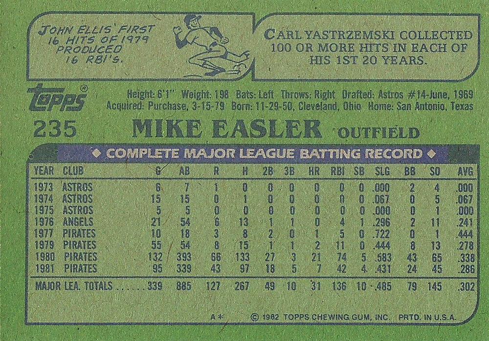 Mike Easler  baseball card collectible - Main Image 2