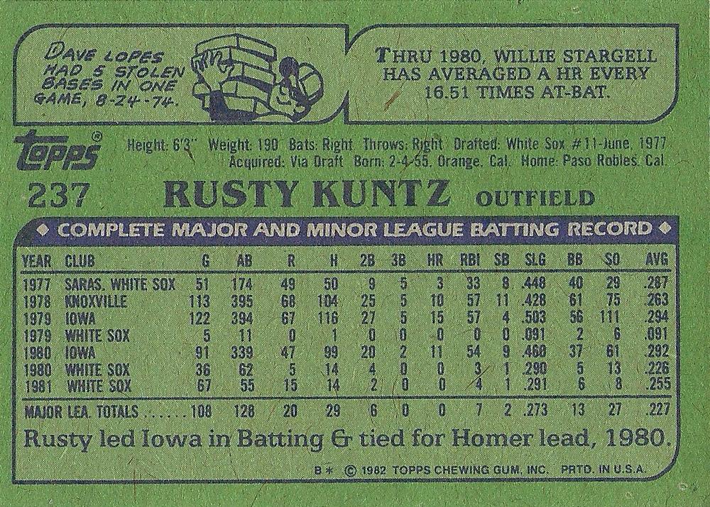 Rusty Kuntz  baseball card collectible - Main Image 2