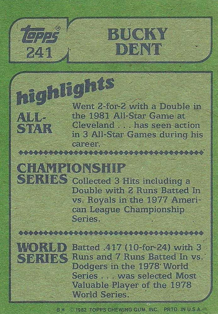 Bucky Dent  baseball card collectible - Main Image 2