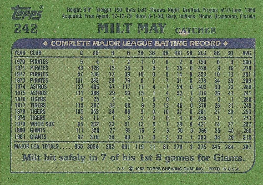 Milt May  baseball card collectible - Main Image 2