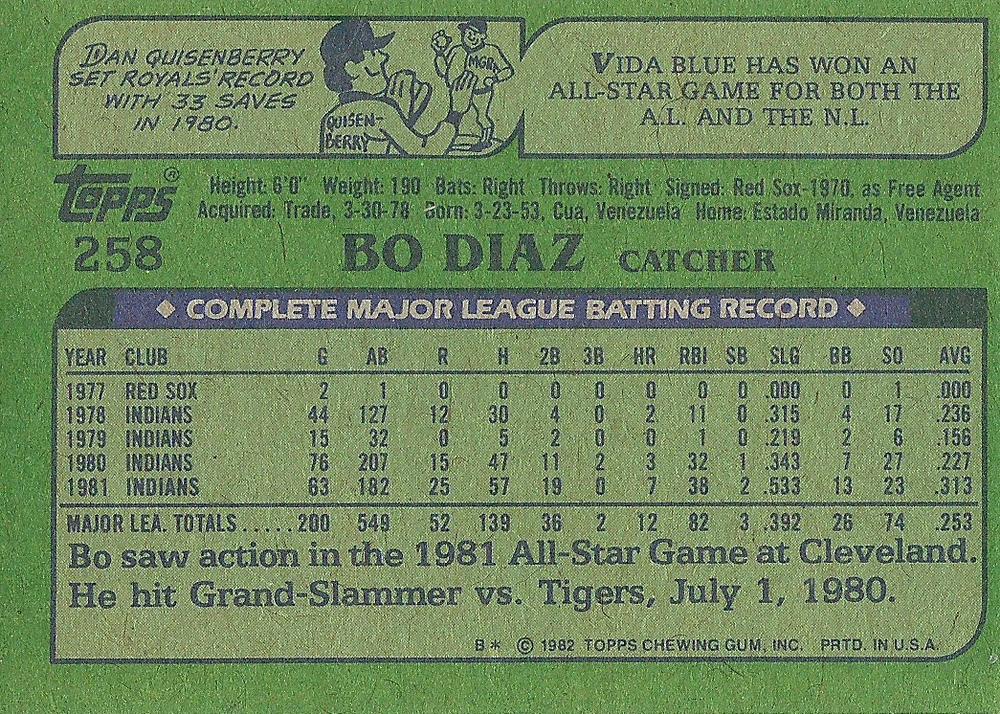 Bo Diaz  baseball card collectible - Main Image 2