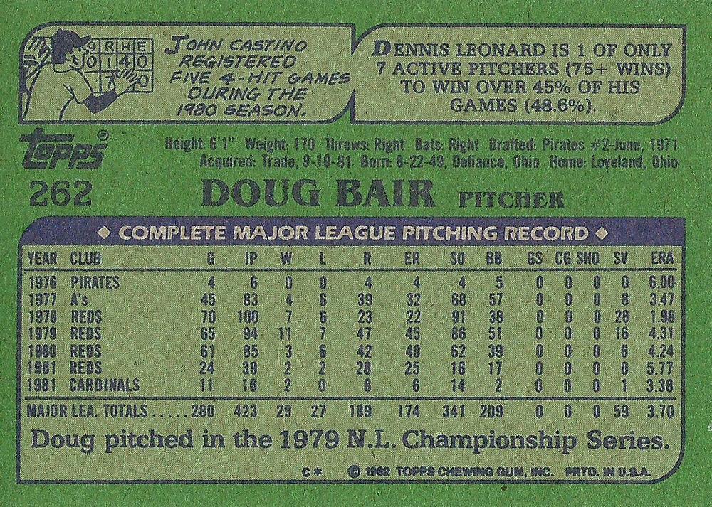 Doug Bair  baseball card collectible - Main Image 2
