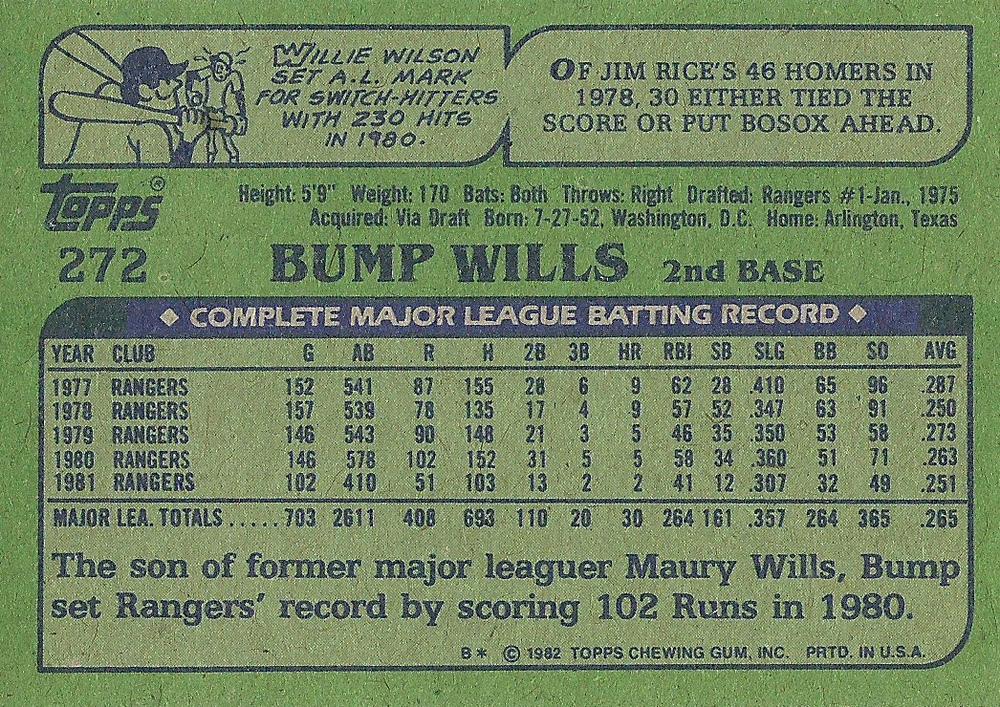 Bump Wills  baseball card collectible - Main Image 2