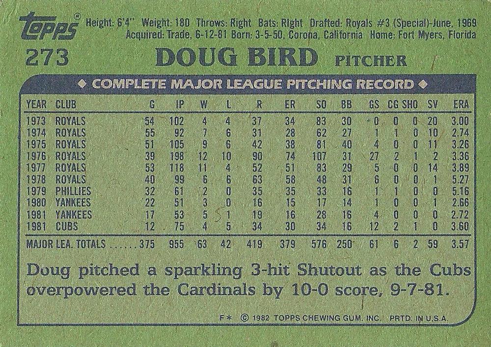 Doug Bird  baseball card collectible - Main Image 2