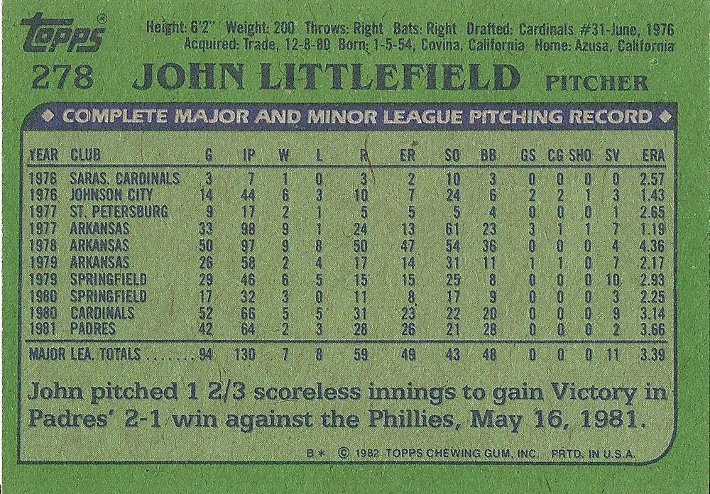 John Littlefield  baseball card collectible - Main Image 2