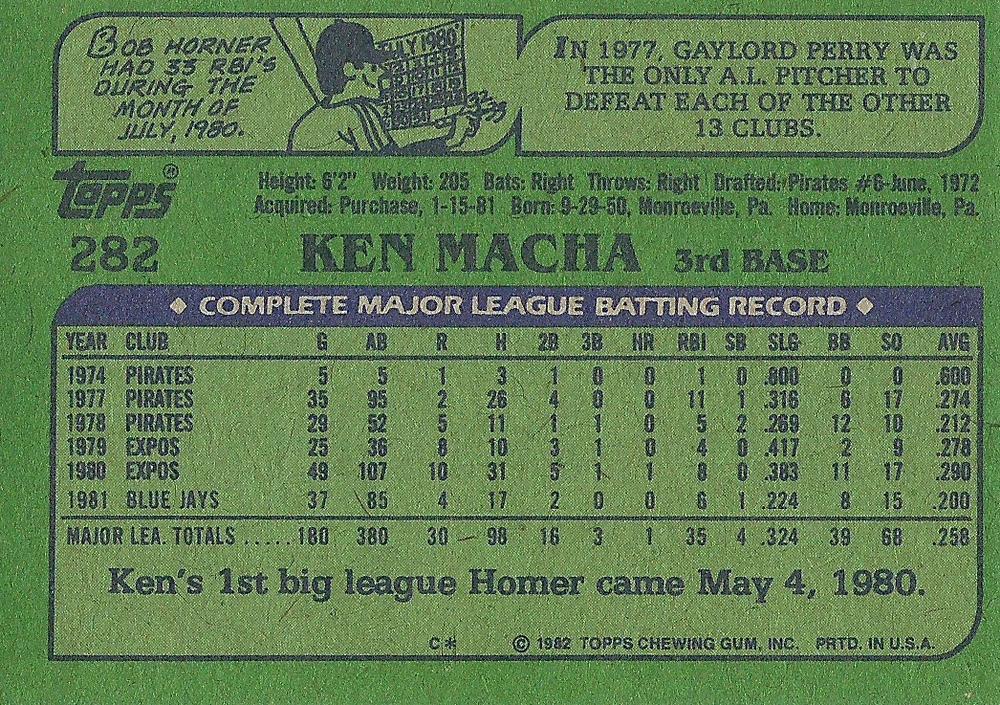 Ken Macha  baseball card collectible - Main Image 2