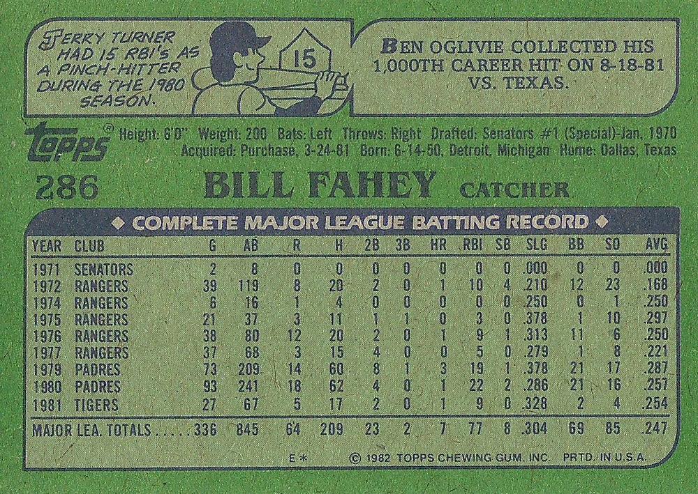 Bill Fahey  baseball card collectible - Main Image 2