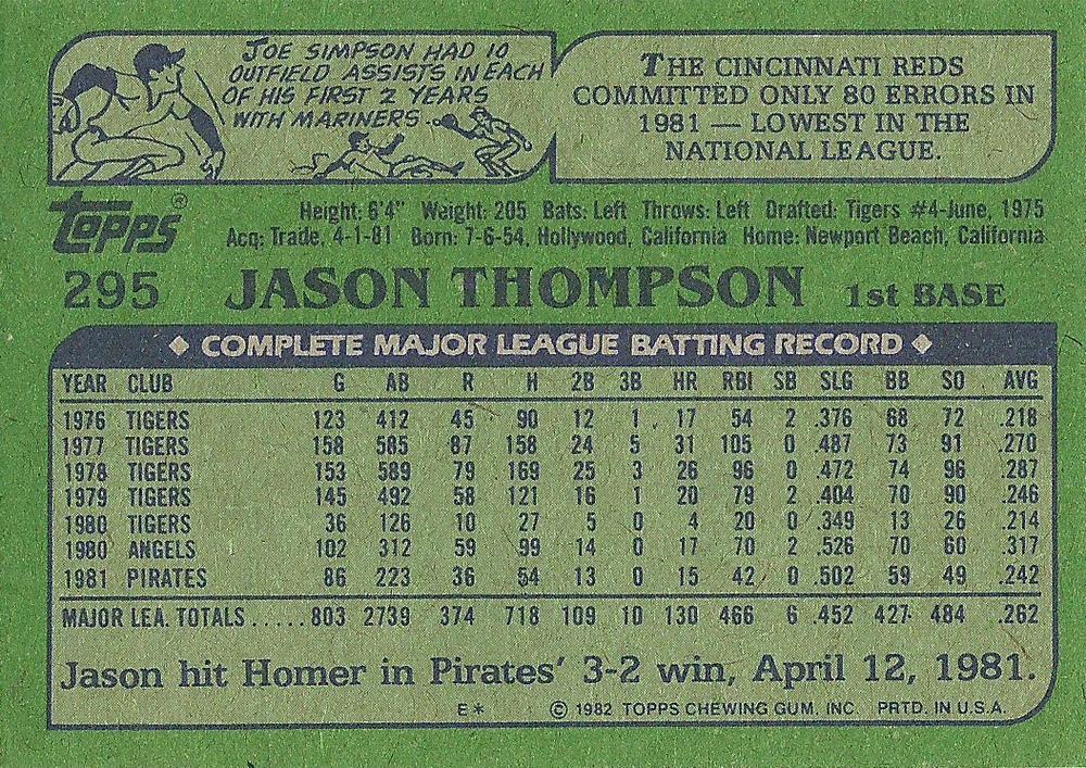 Jason Thompson  baseball card collectible - Main Image 2