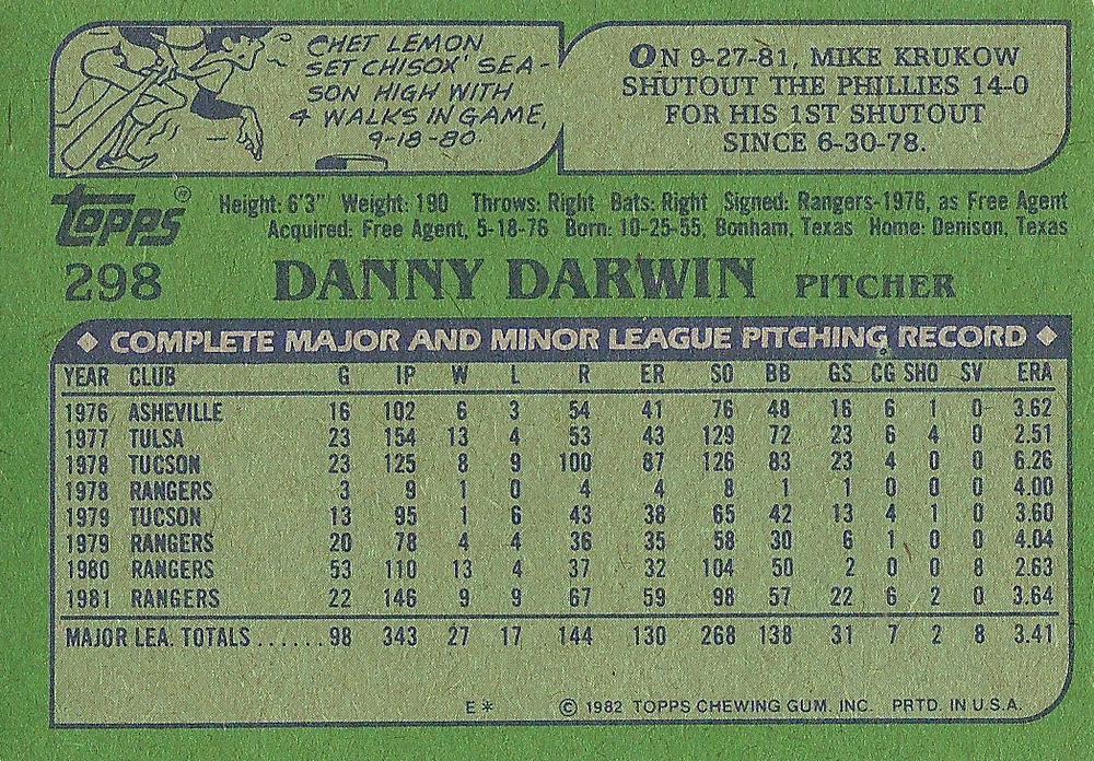 Danny Darwin  baseball card collectible - Main Image 2
