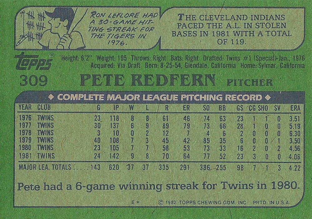Pete Redfern  baseball card collectible - Main Image 2