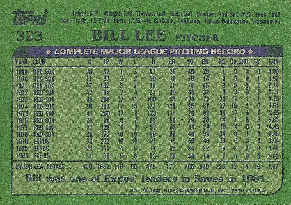 Bill Lee  baseball card collectible - Main Image 2