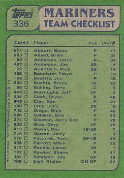 Mariners Leaders / Checklist (Tom Paciorek / Glenn Abbott)  baseball card collectible - Main Image 2
