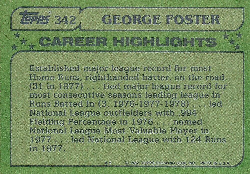 George Foster  baseball card collectible - Main Image 2