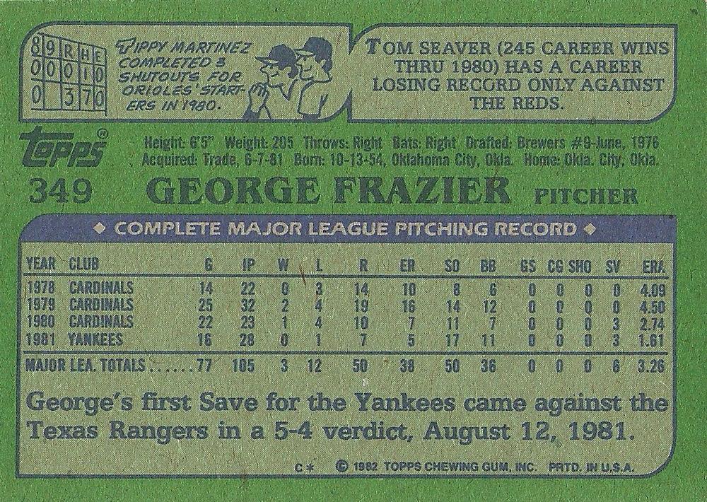 George Frazier  baseball card collectible - Main Image 2