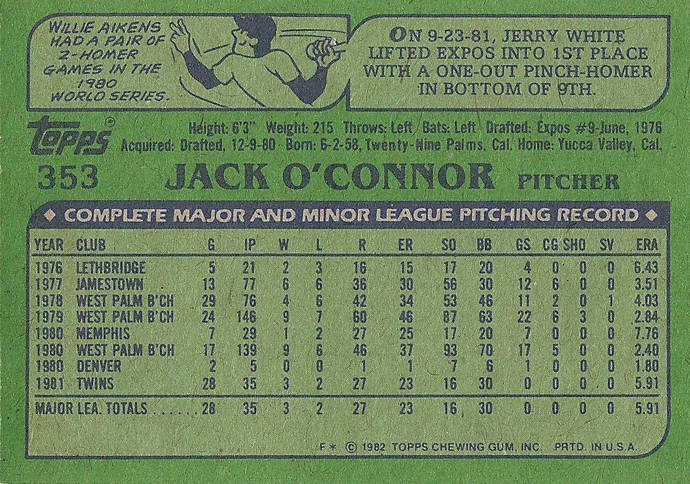Jack O’Connor  baseball card collectible - Main Image 2