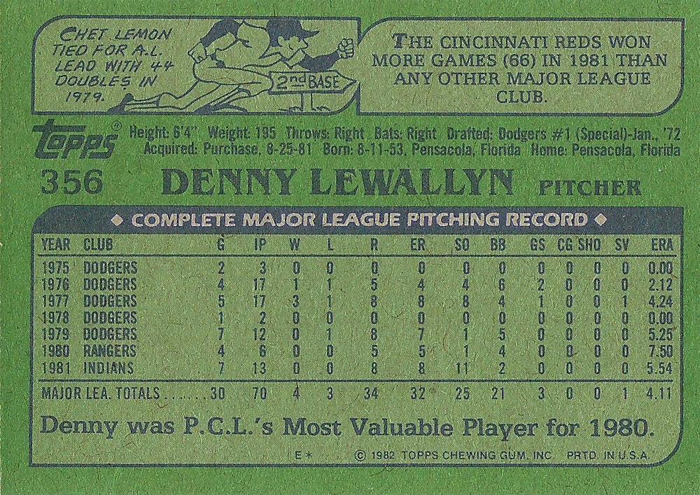 Denny Lewallyn  baseball card collectible - Main Image 2