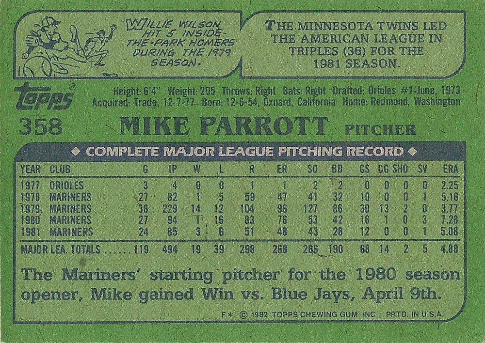 Mike Parrott  baseball card collectible - Main Image 2