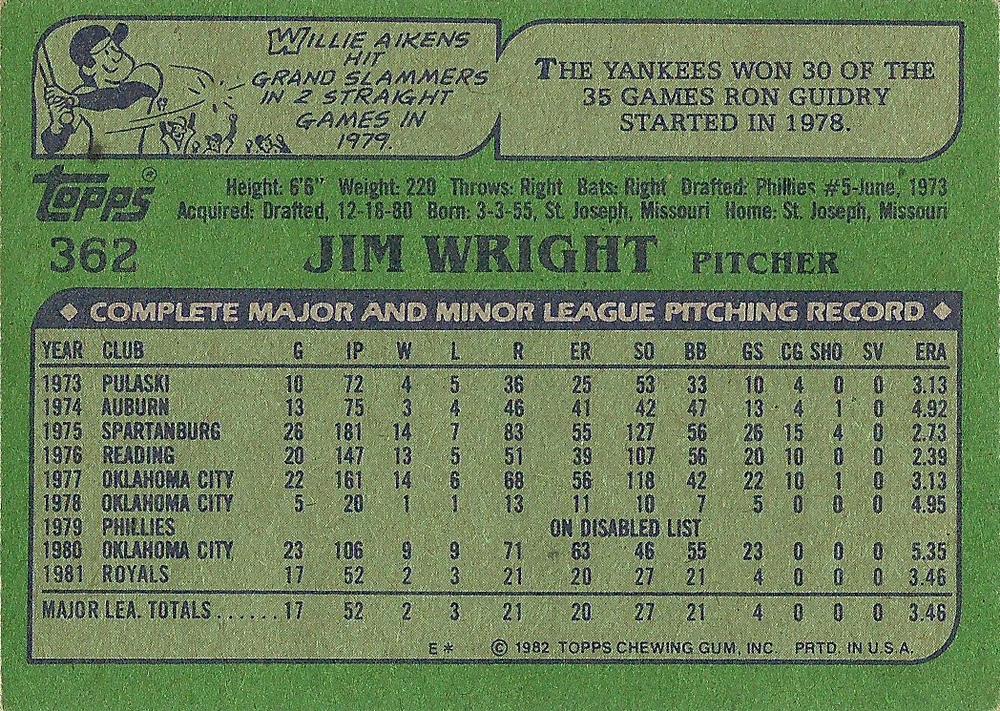 Jim Wright  baseball card collectible - Main Image 2