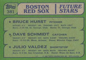 Red Sox Future Stars (Bruce Hurst / Dave Schmidt / Julio Valdez)  baseball card collectible - Main Image 2