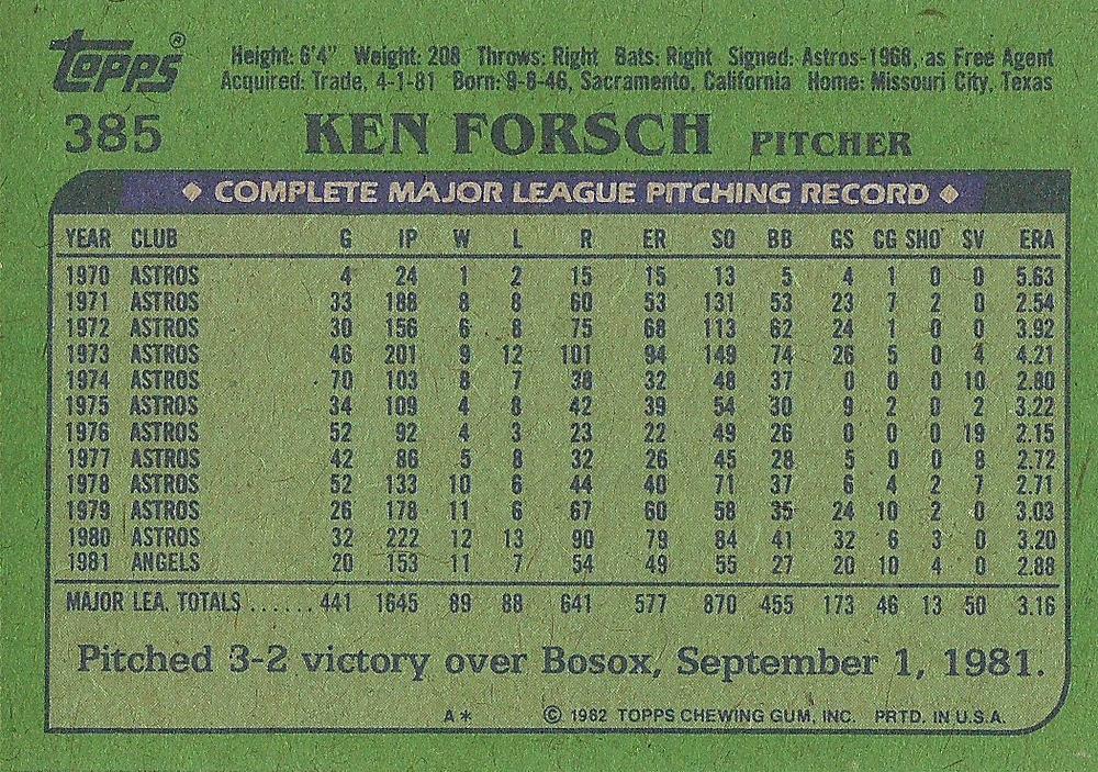 Ken Forsch  baseball card collectible - Main Image 2