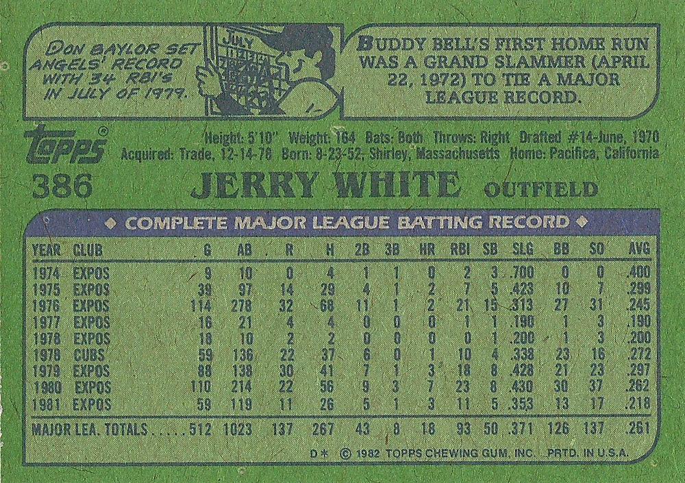 Jerry White  baseball card collectible - Main Image 2
