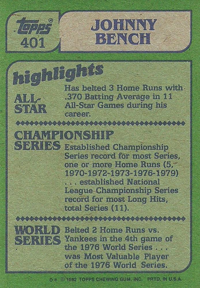 Johnny Bench  baseball card collectible - Main Image 2