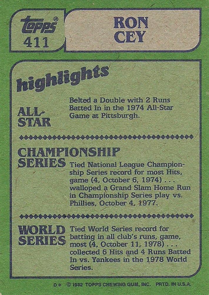 Ron Cey  baseball card collectible - Main Image 2