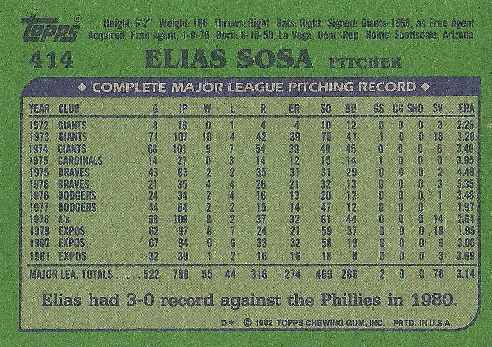 Elias Sosa  baseball card collectible - Main Image 2