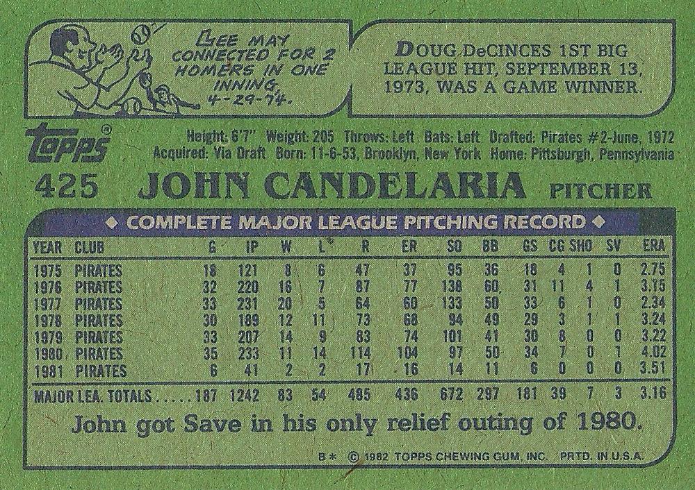 John Candelaria  baseball card collectible - Main Image 2