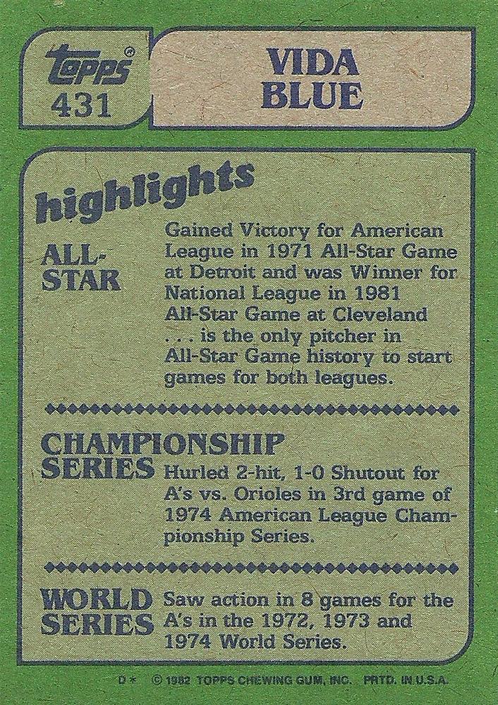 Vida Blue  baseball card collectible - Main Image 2