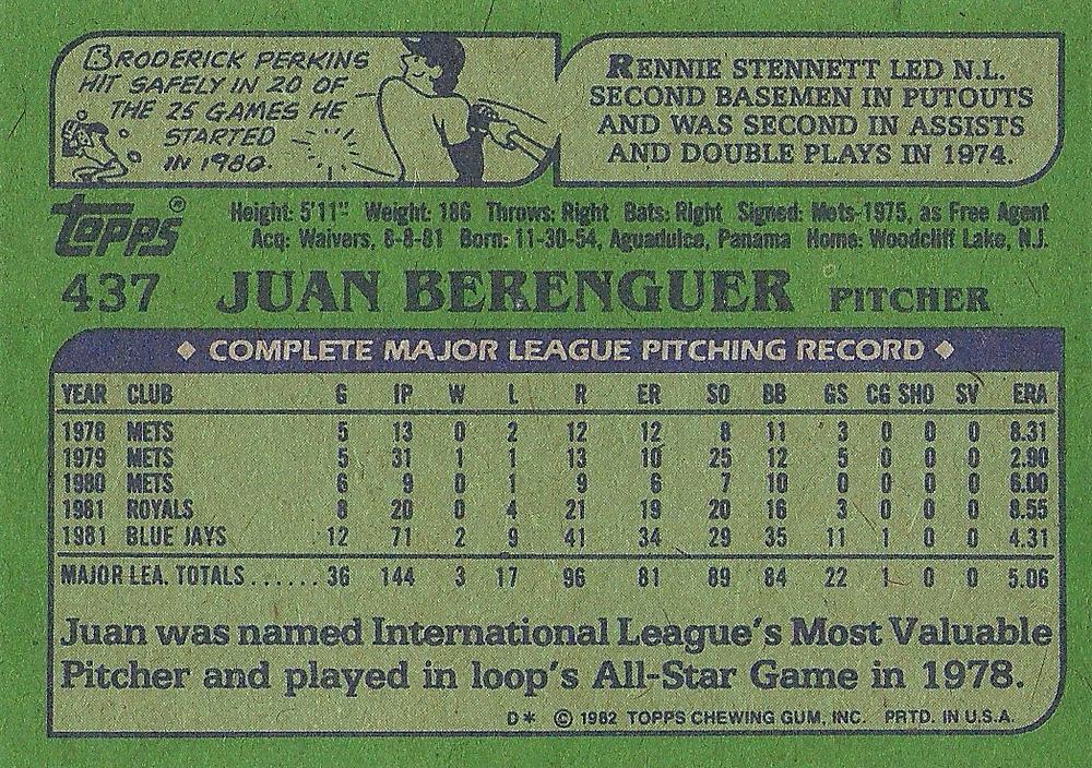 Juan Berenguer  baseball card collectible - Main Image 2