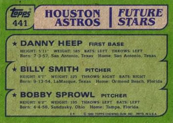 Astros Future Stars (Danny Heep / Billy Smith / Bobby Sprowl)  baseball card collectible - Main Image 2