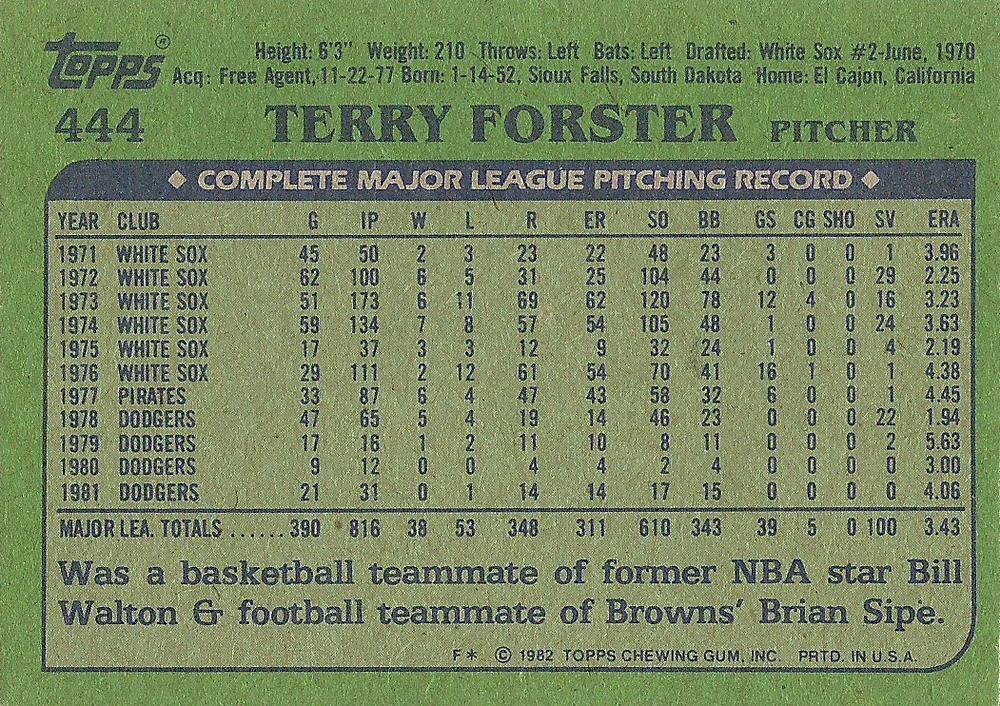 Terry Forster  baseball card collectible - Main Image 2