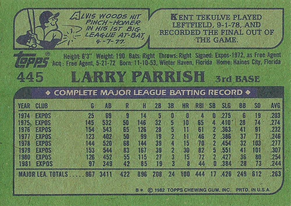 Larry Parrish  baseball card collectible - Main Image 2