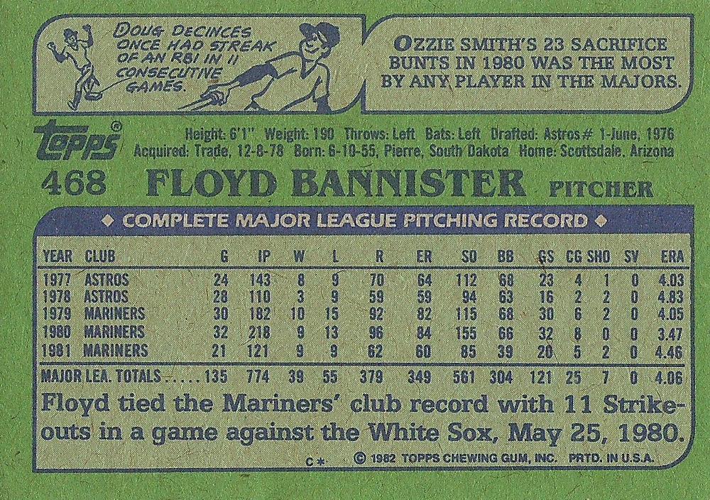 Floyd Bannister  baseball card collectible - Main Image 2
