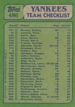 Yankees Leaders / Checklist (Jerry Mumphrey / Tommy John)  baseball card collectible - Main Image 2