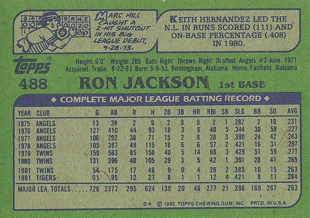 Ron Jackson  baseball card collectible - Main Image 2
