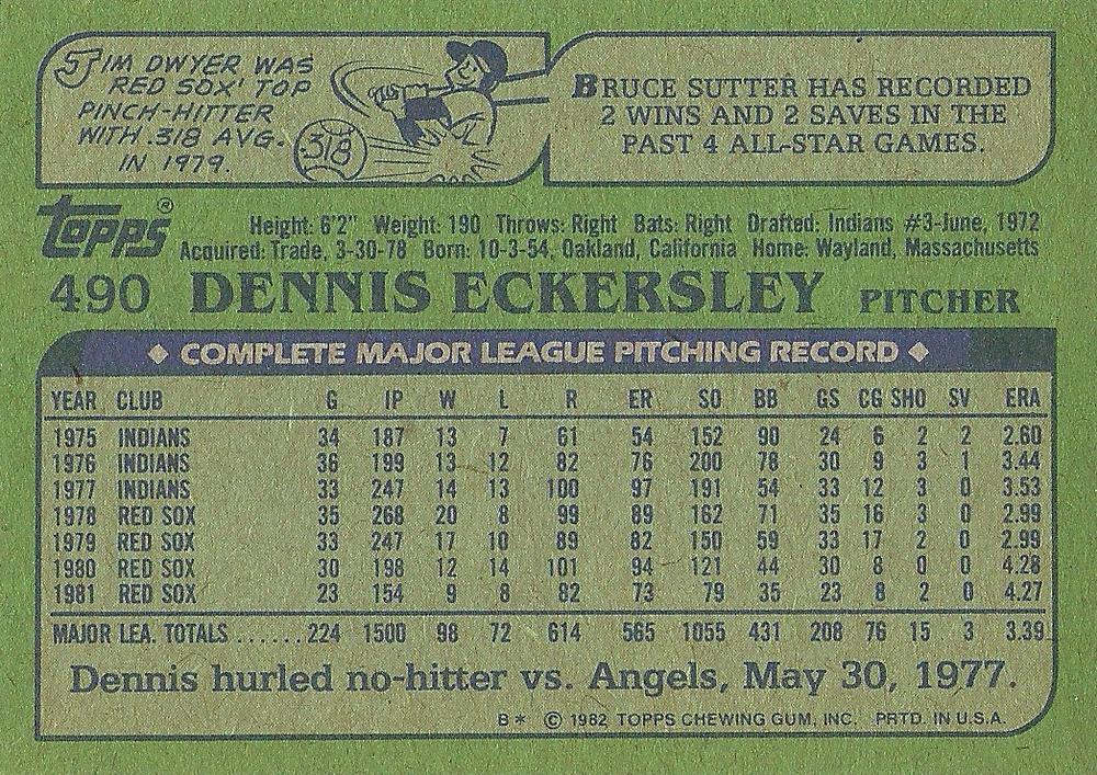 Dennis Eckersley  baseball card collectible - Main Image 2