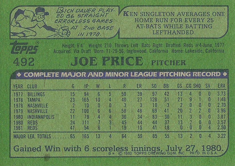 Joe Price  baseball card collectible - Main Image 2