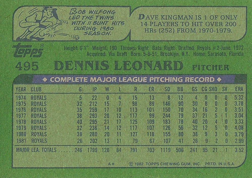 Dennis Leonard  baseball card collectible - Main Image 2