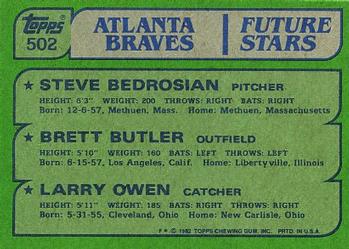 Braves Future Stars (Steve Bedrosian / Brett Butler / Larry Owen)  baseball card collectible - Main Image 2