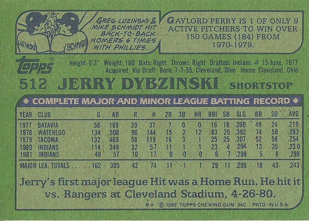 Jerry Dybzinski  baseball card collectible - Main Image 2