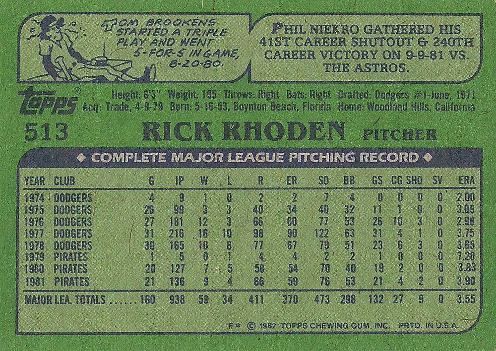 Rick Rhoden  baseball card collectible - Main Image 2