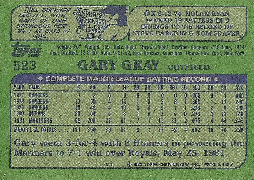 Gary Gray  baseball card collectible - Main Image 2