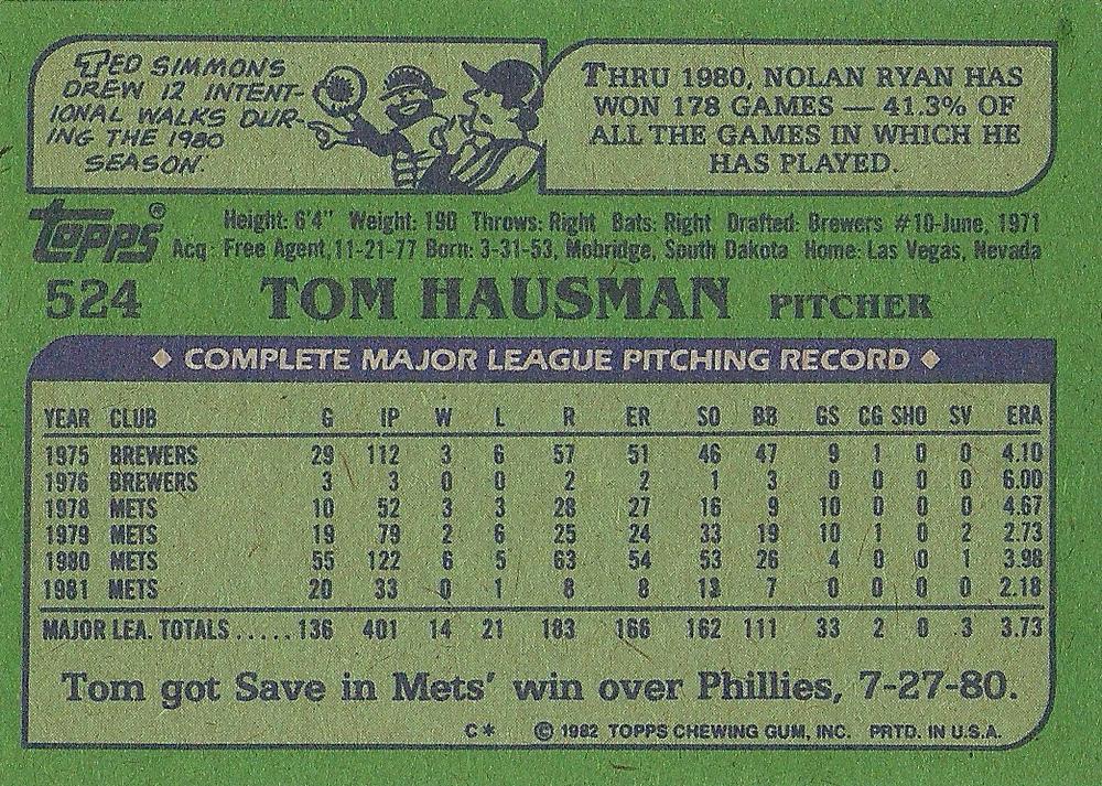 Tom Hausman  baseball card collectible - Main Image 2
