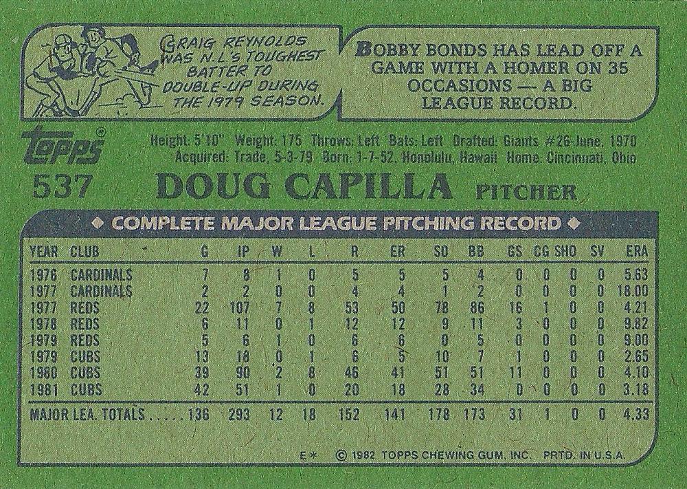 Doug Capilla  baseball card collectible - Main Image 2