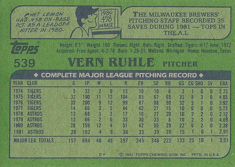 Vern Ruhle  baseball card collectible - Main Image 2