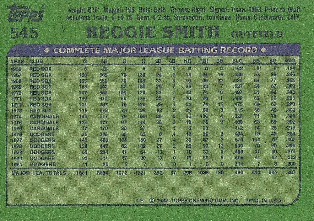 Reggie Smith  baseball card collectible - Main Image 2