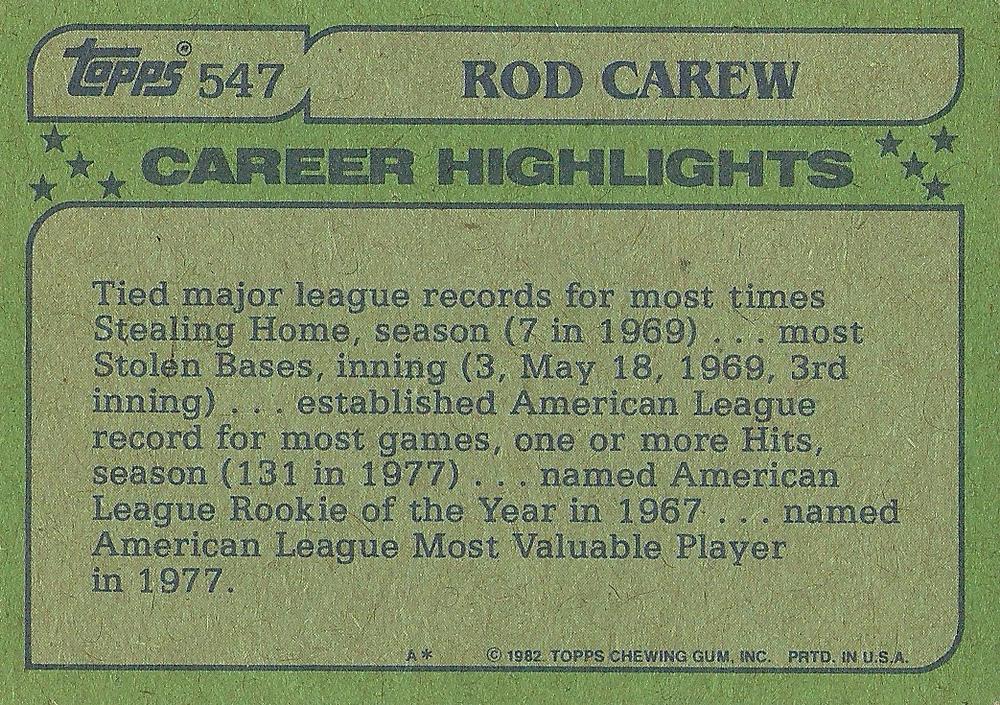 Rod Carew  baseball card collectible - Main Image 2